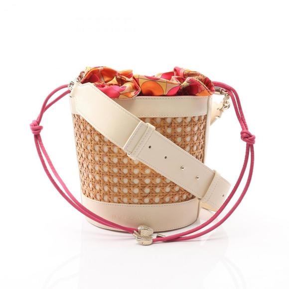 Bvlgari Serpenti Forever Shoulder Bag, Leather and Straw, Women's, White Beige - Picture 1 of 7